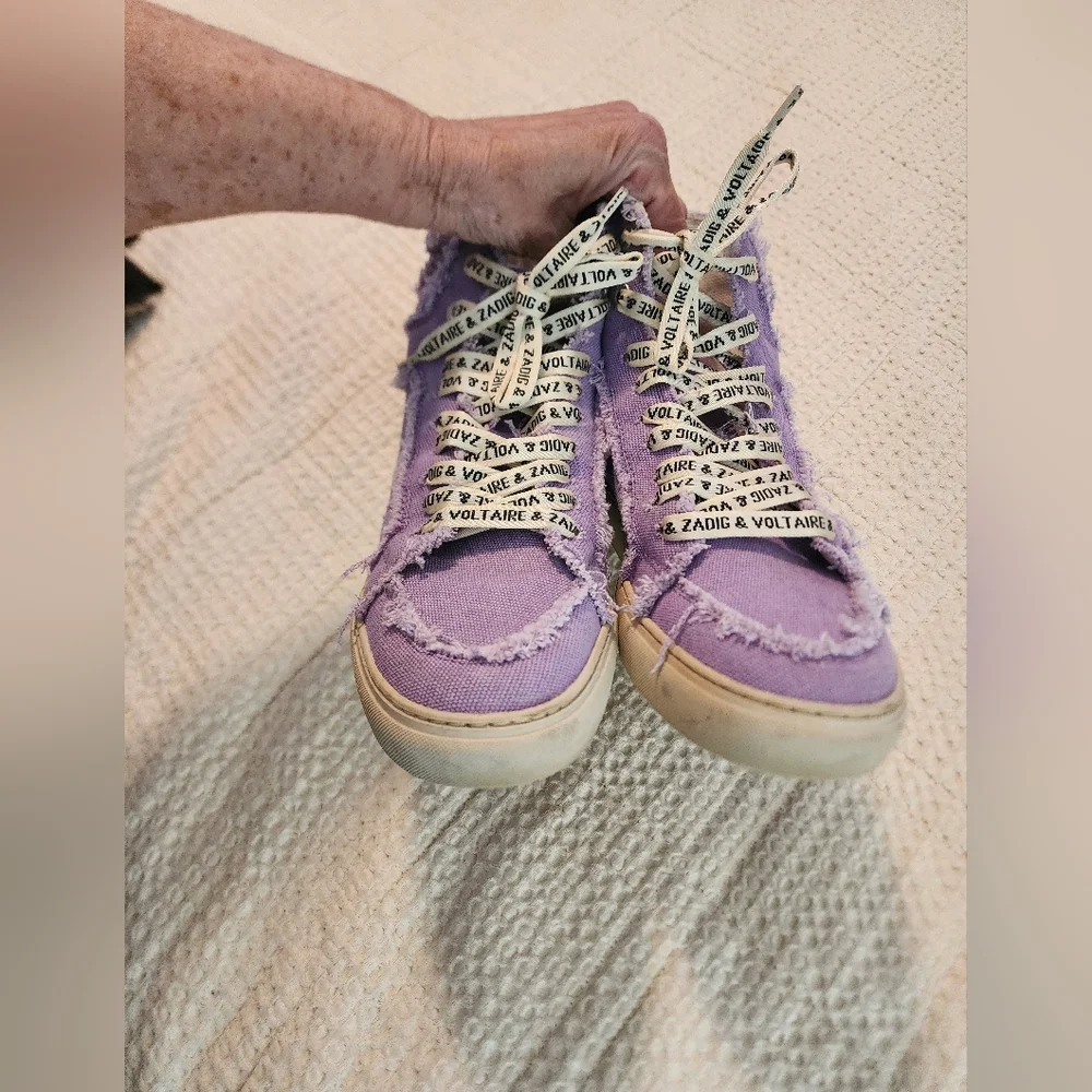Zadig & Voltaire Lavender Distressed High-Top Cotton Canvas Sneakers Sz 40/9-9.5